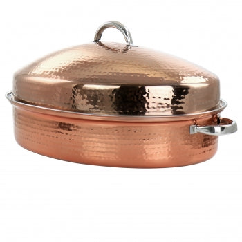 GIBSON HOME Gibson Home Radiance 17.5 Inch Plated Stainless Steel Copper Oval Roaster with Lid and Roasting Rack