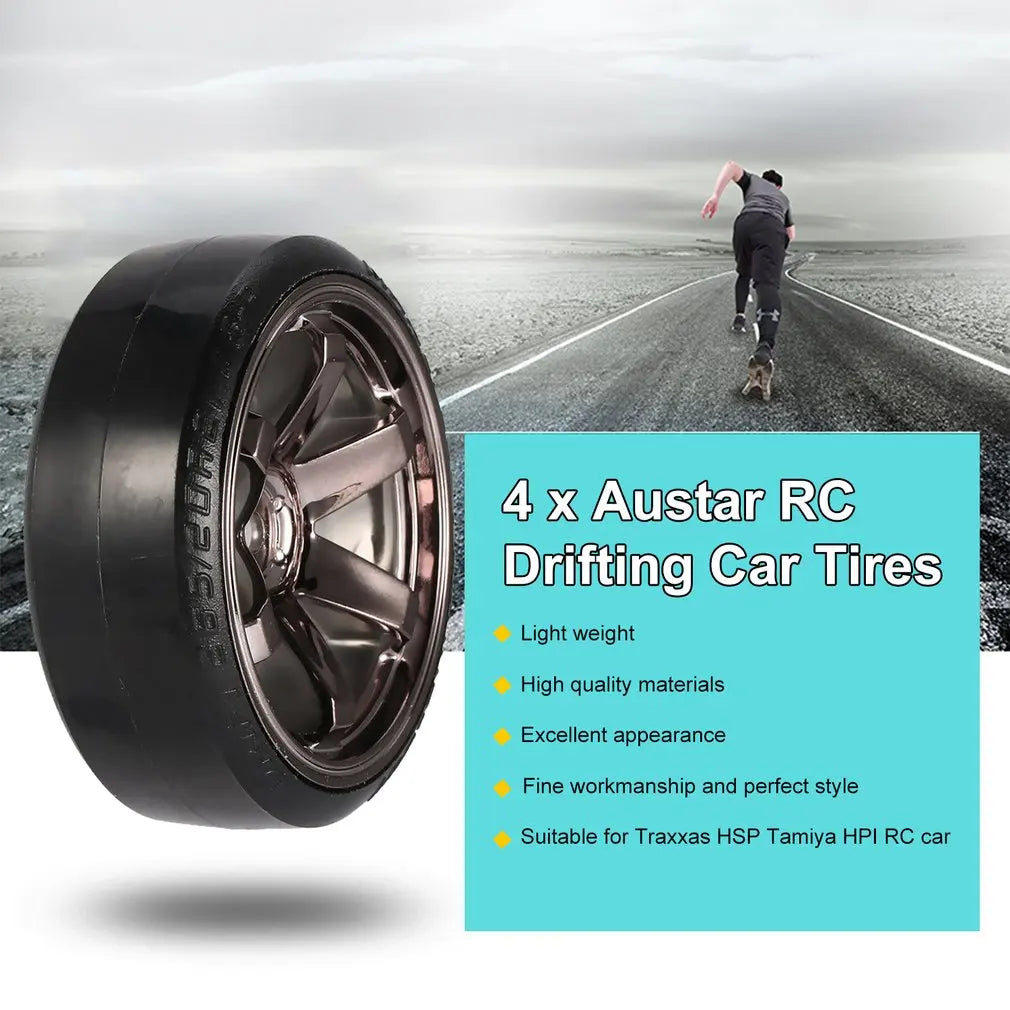 4Pcs RC Hard Pattern Drift Tires Tyre Wheel for Traxxas HSP Tamiya HPI 1:10 RC On-road Vehicle Drifting Car Hard Tyre Set