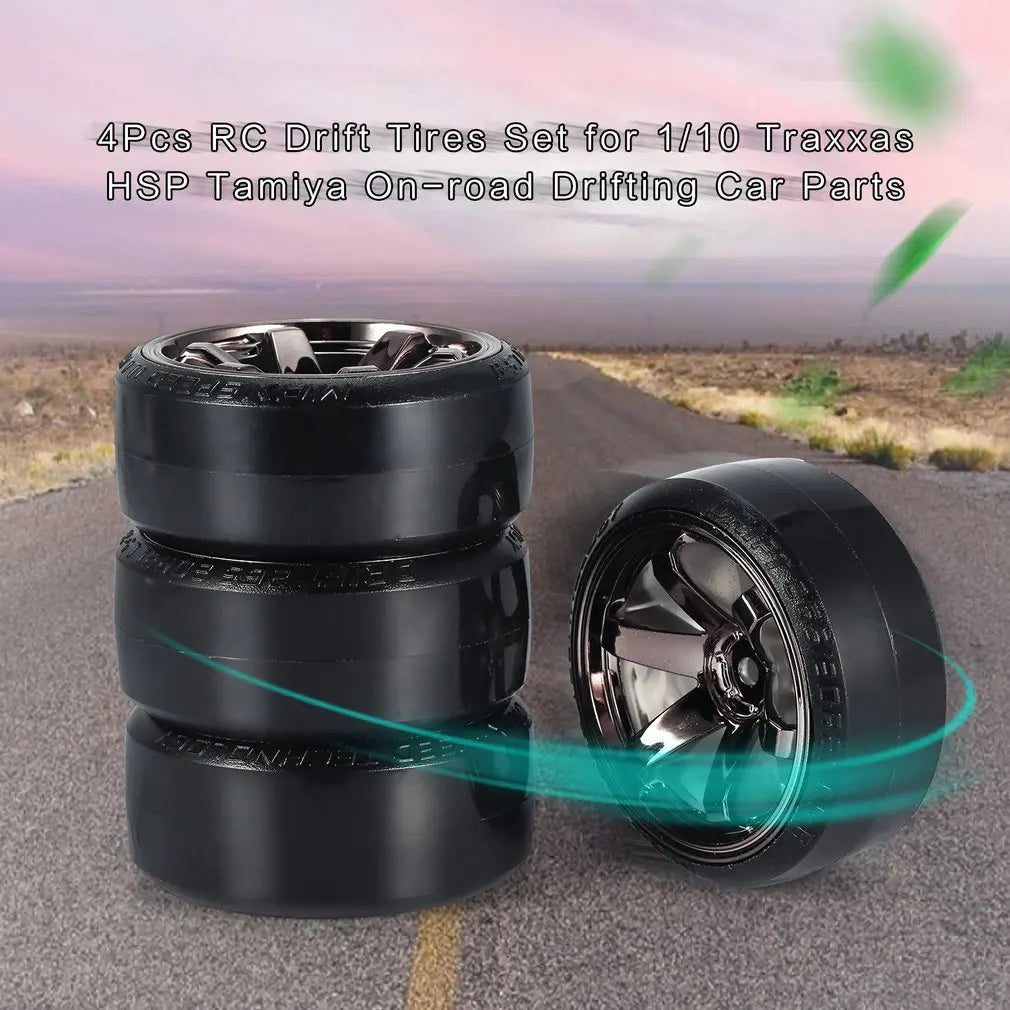 4Pcs RC Hard Pattern Drift Tires Tyre Wheel for Traxxas HSP Tamiya HPI 1:10 RC On-road Vehicle Drifting Car Hard Tyre Set