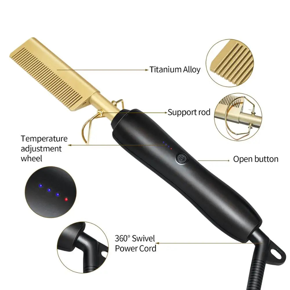 Heating Comb Straightener Electric Hot Flat Iron Hair Straightening