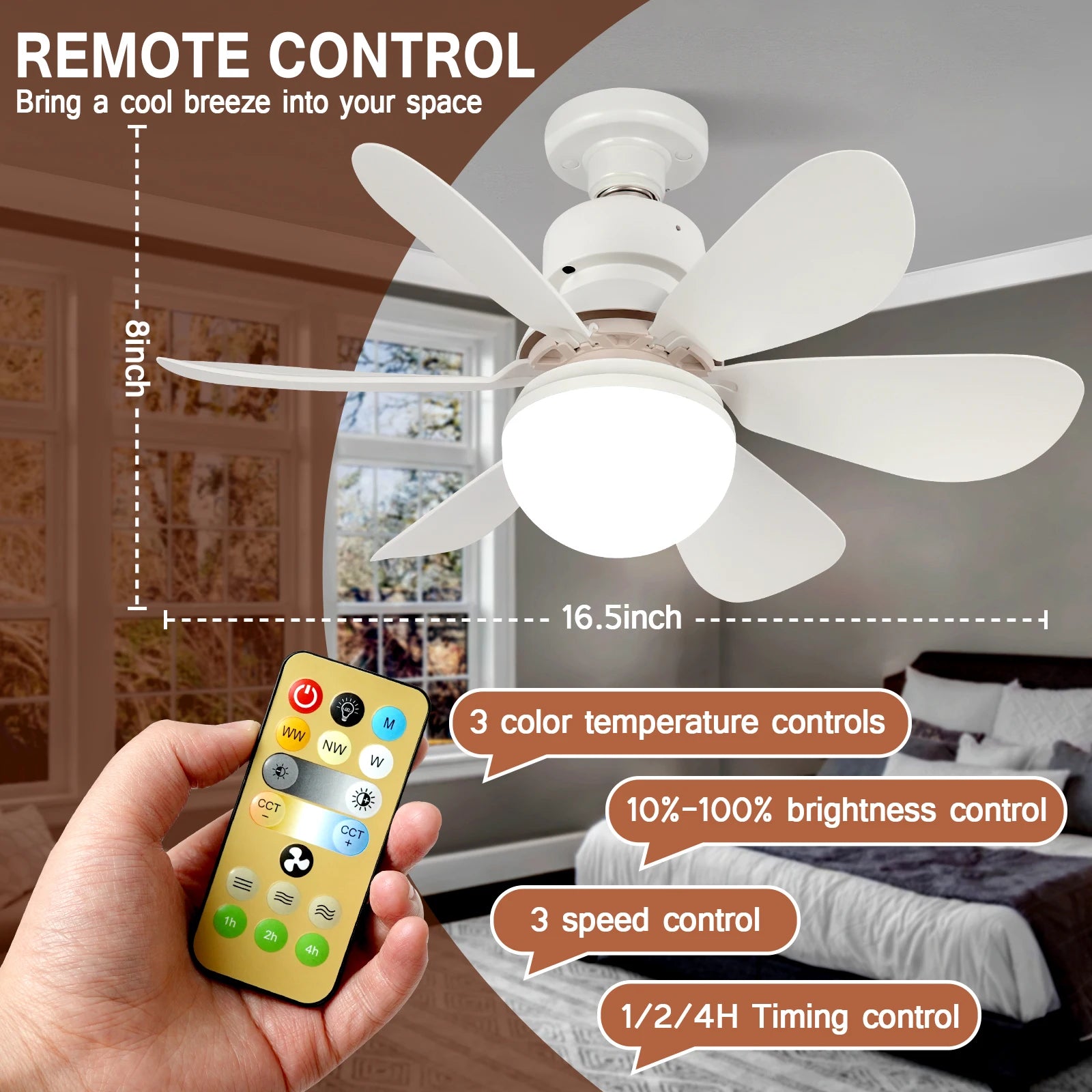 LED 30W ceiling fan light LED  fan ceiling light with remote dimming function suitable for living room  study  and home use