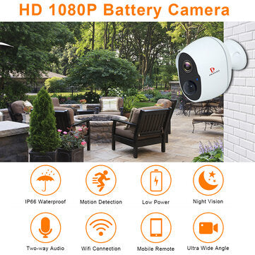 Pripaso 1080P Wireless Battery Powered IP CCTV Camera Outdoor