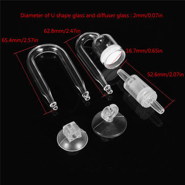 Fish Aquarium CO2 Diffuser Check Valve U Shape Glass Tube Suction Cup Kit Tank