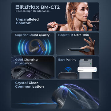 BlitzMax BM-CT2 Open Ear Headphones LED Power Display 16.2mm