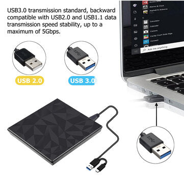 Mechzone Portable USB3.0 Type-C Optical Drives Black Tray Type