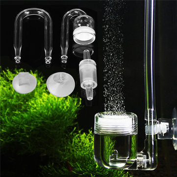 Fish Aquarium CO2 Diffuser Check Valve U Shape Glass Tube Suction Cup Kit Tank