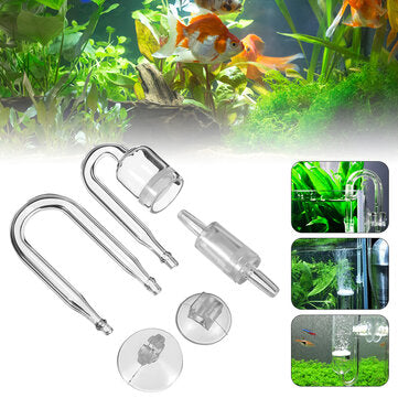 Fish Aquarium CO2 Diffuser Check Valve U Shape Glass Tube Suction Cup Kit Tank